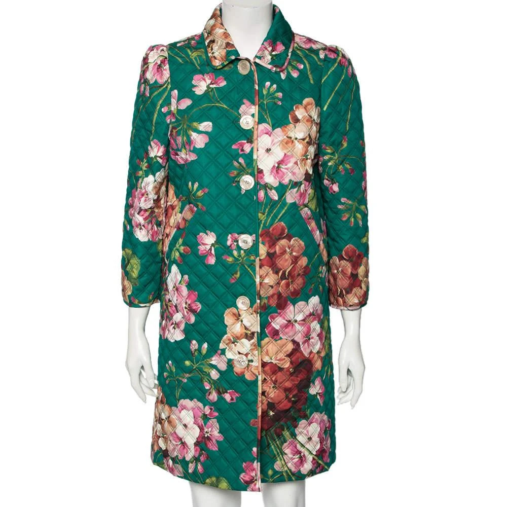 商品[二手商品] Gucci|Gucci Green Floral Printed Quilted Cotton Button Front Coat M,价格¥9207,第1张图片