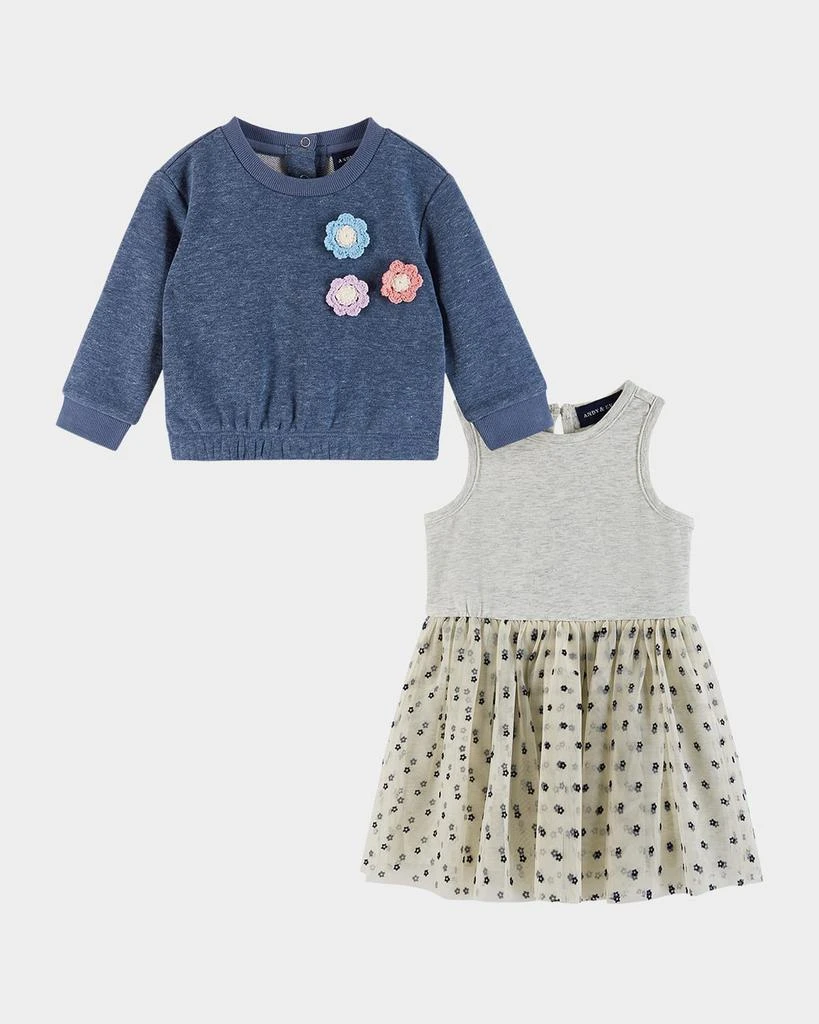 商品Andy & Evan|Girl's Sweatshirt W/ Crochet Appliques & Dress Set, Size Newborn-24M,价格¥508,第1张图片