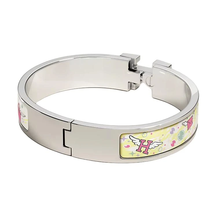 商品[国内直发] Hermes|爱马仕 标徽图案设计 镀钯 珐琅 手镯 女款 银色,价格¥5711,第5张图片详细描述
