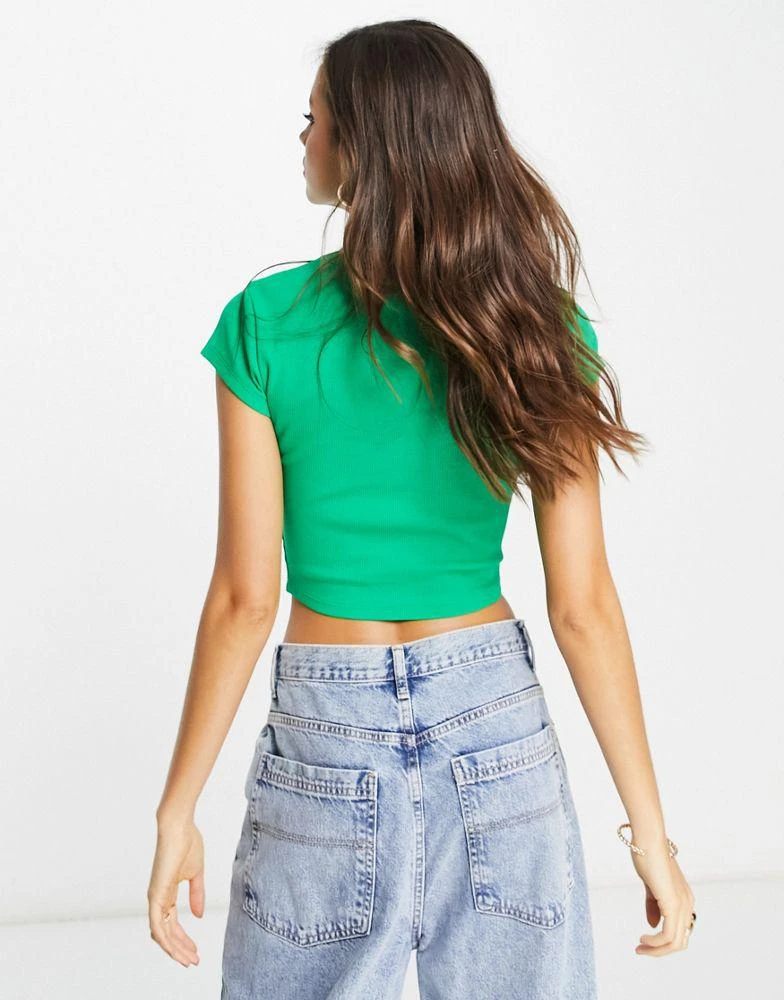 商品ASOS|ASOS DESIGN shrunken rib top with cap sleeve in bright green,价格¥94,第2张图片详细描述