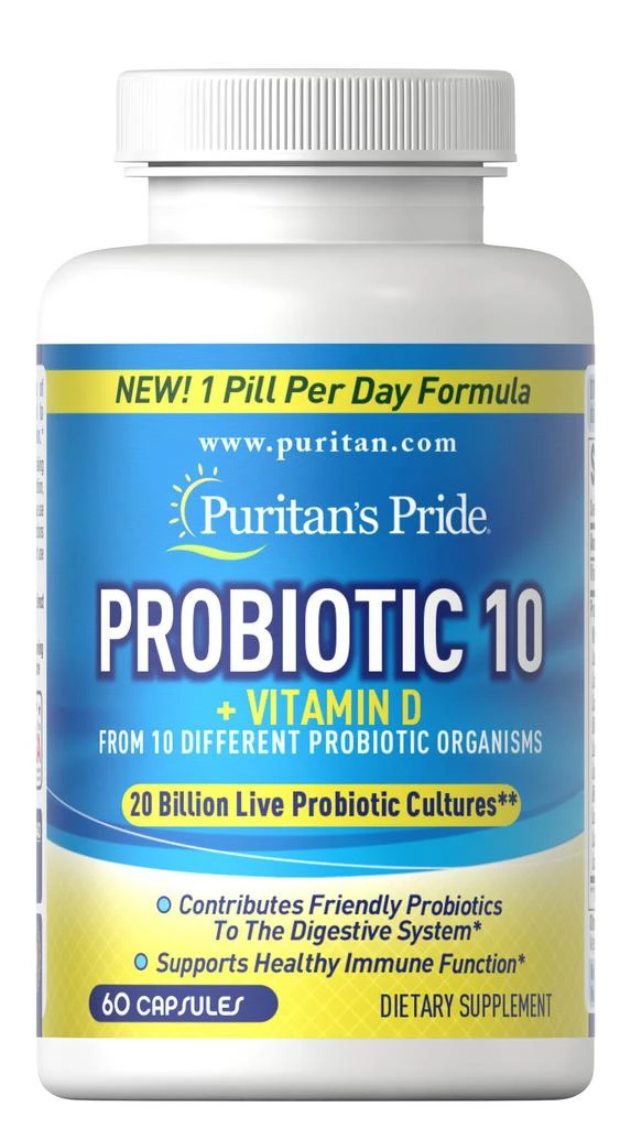 商品Puritan's Pride|Probiotic 10 with Vitamin D Supplement 120 Capsules,价格¥287-¥573,第5张图片详细描述