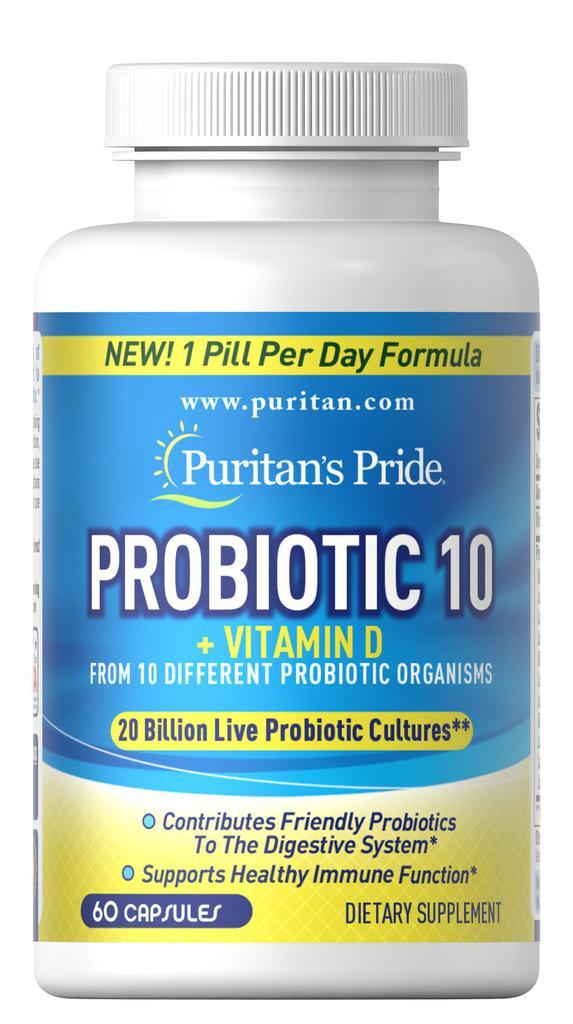 商品Puritan's Pride|Probiotic 10 with Vitamin D Supplement 120 Capsules,价格¥221-¥442,第7张图片详细描述