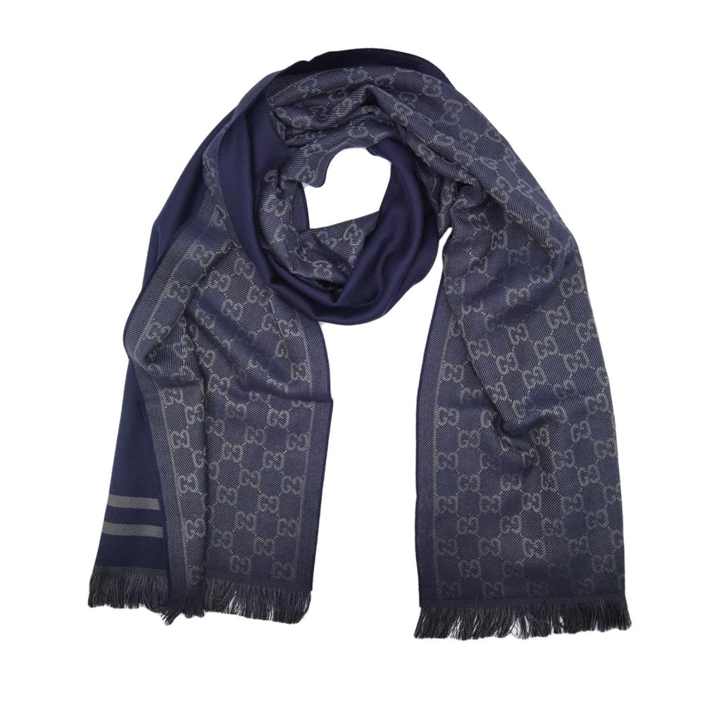商品Gucci|Gucci 古驰 蓝色GG图案织带式羊毛围巾,价格¥3974,第1张图片