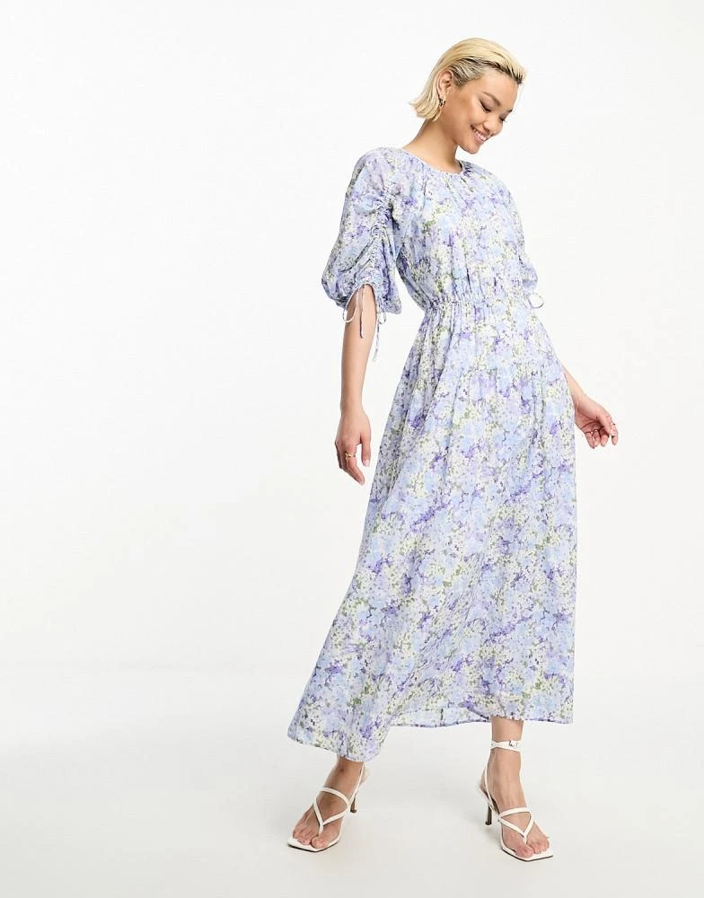 商品& Other Stories|& Other Stories gather sleeve midaxi dress in blue floral,价格¥237,第3张图片详细描述