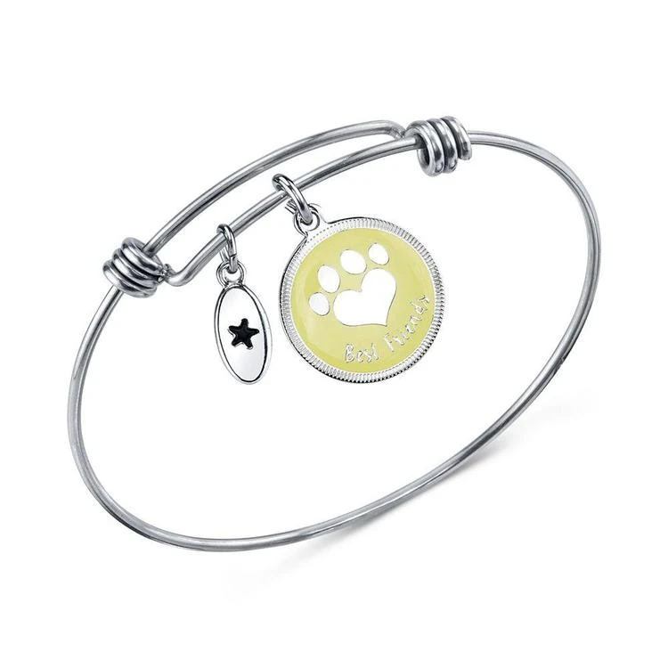 商品Unwritten|Best Friends Paw Print Bangle Bracelet in Stainless Steel with Silver-Plated Charms,价格¥104,第2张图片详细描述