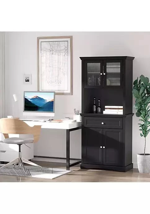 商品HOMCOM|71 Traditional Freestanding Kitchen Buffet With Hutch Pantry Cabinet With 4 Doors 3 Level Adjustable Shelves And 1 Drawer Black,价格¥2586,第3张图片详细描述
