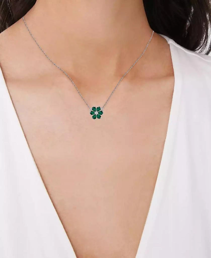 商品Macy's|Green Quartz (5/8 ct. t.w.) & Lab Grown White Sapphire (1/20 ct. t.w.) Flower 18" Pendant Necklace in Sterling Silver,价格¥759,第2张图片详细描述