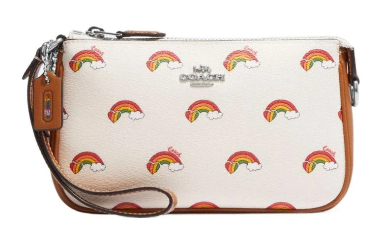 商品[国内直发] Coach|蔻驰 Nolita 19 银色字母徽标Logo彩虹印花 帆布配皮 麻将包收纳包手拿包 小号 女款 米白拼棕色,价格¥770,第1张图片