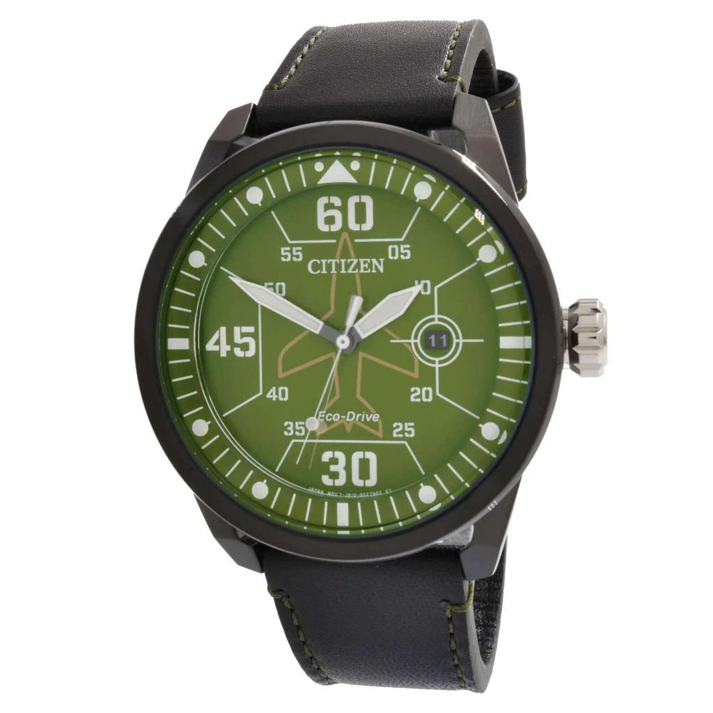 商品Citizen|Citizen Men's Watch - Avion Eco-Drive Green Dial Black Leather Strap | AW1735-03X,价格¥1230,第1张图片