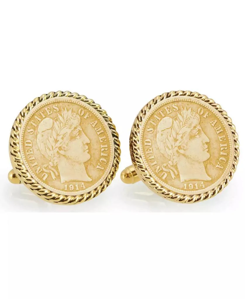 商品American Coin Treasures|Gold-Layered Silver Barber Dime Rope Bezel Coin Cuff Links,价格¥527,第1张图片