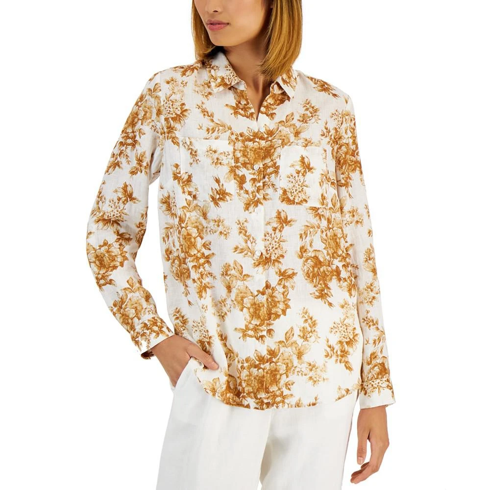 商品Charter Club|Women's Floral-Print Linen Shirt, Created for Macy's,价格¥151,第1张图片