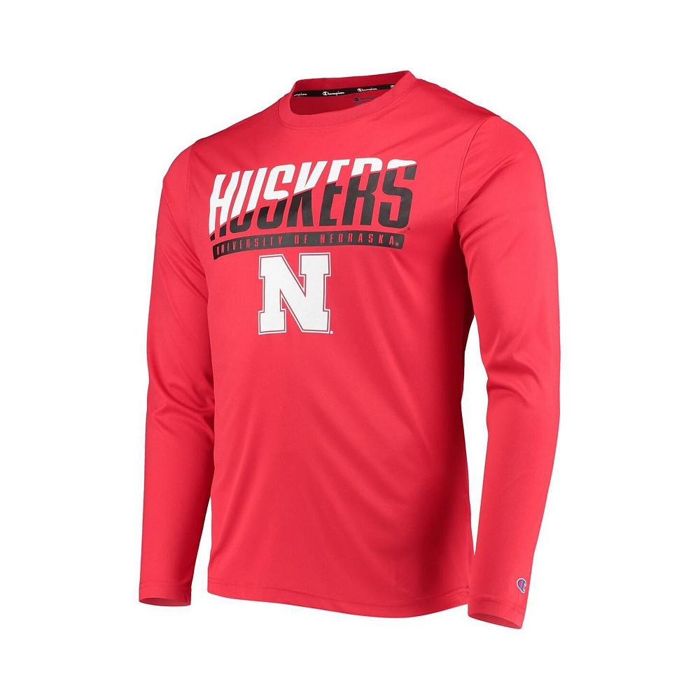 Men's Scarlet Nebraska Huskers Wordmark Slash Long Sleeve T-shirt商品第3张图片规格展示