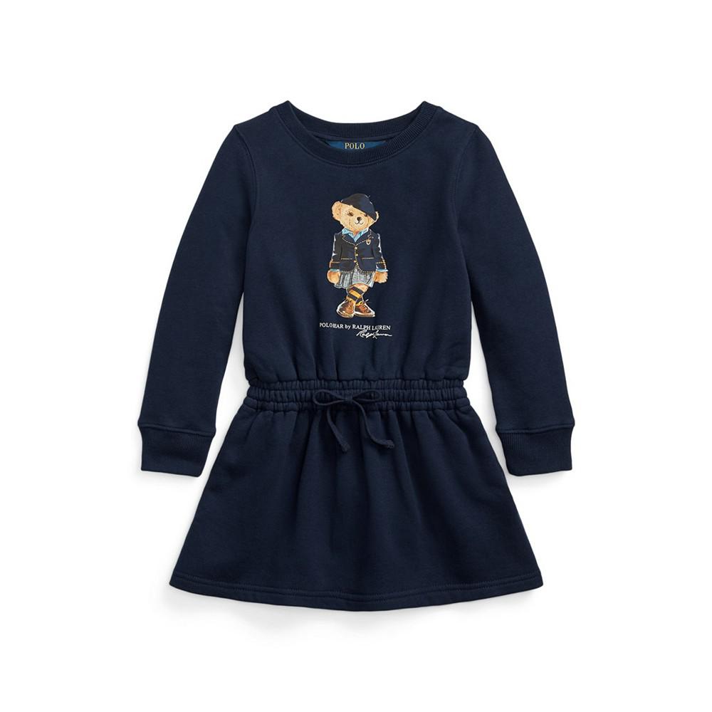 Little Girls and Toddler Girls Long Sleeves Polo Bear Fleece Dress商品第4张图片规格展示