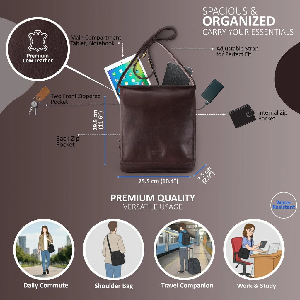 商品Infinity Leather|Leather Vintage Brown Messenger Shoulder Crossbody Travel Business Bag - Ranger,价格¥1056,第2张图片详细描述