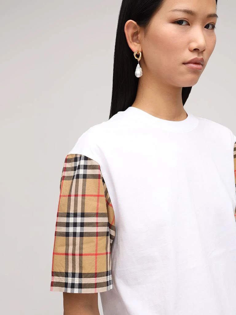 商品Burberry|Carrick Cotton T-shirt W/ Check Sleeves,价格¥3438,第2张图片详细描述