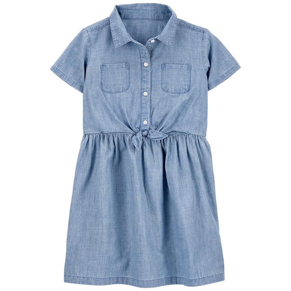 Little Girls Short Sleeve Chambray Shirt Dress商品第1张图片规格展示