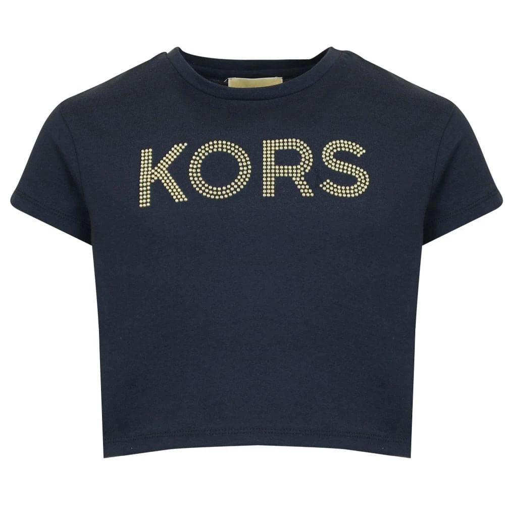 商品Michael Kors|Navy Short Sleeve Studded Logo Cropped T Shirt,价格¥188,第1张图片