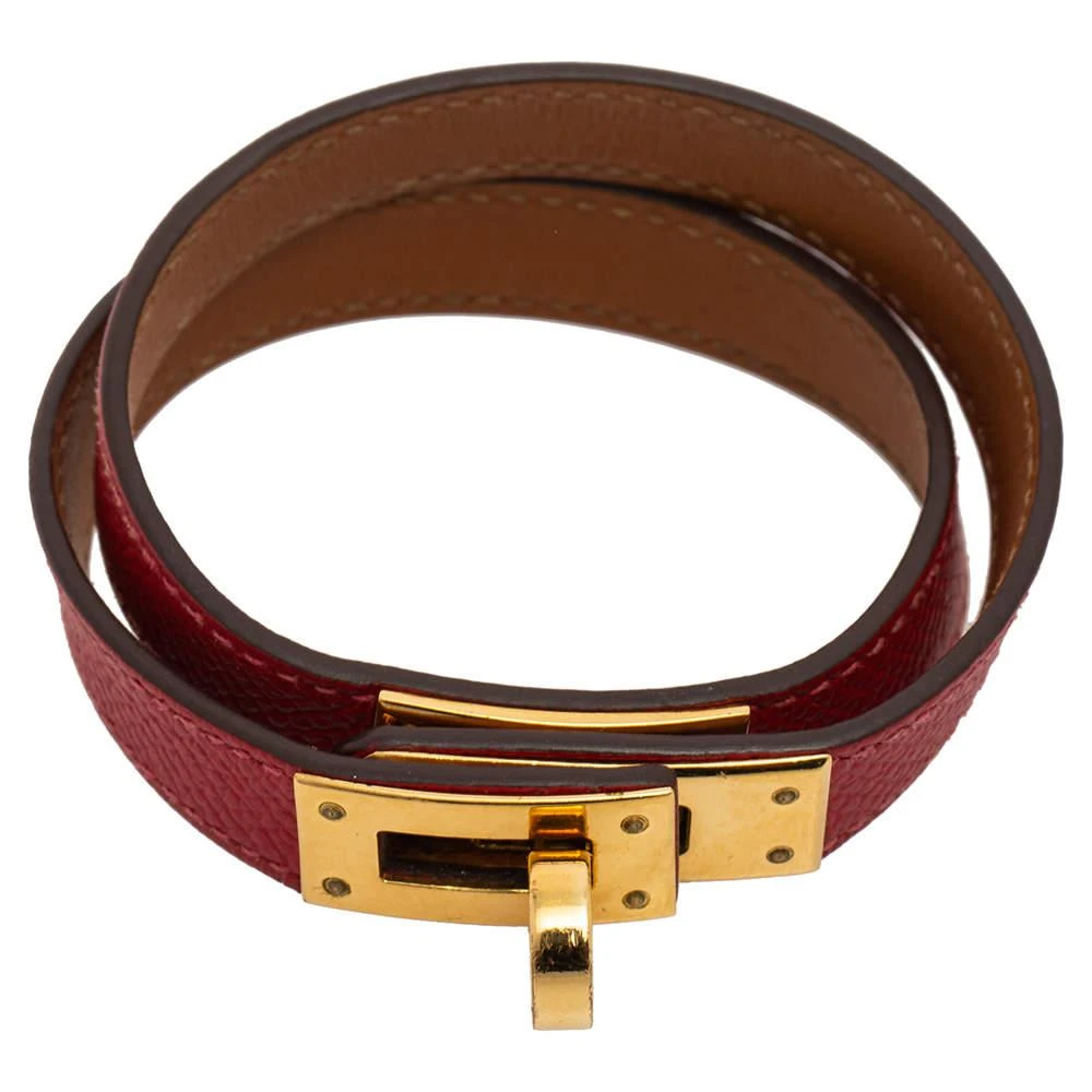 商品[二手商品] Hermes|Hermes Red Epsom Leather Gold Plated Double Wrap Kelly Bracelet,价格¥2337,第5张图片详细描述