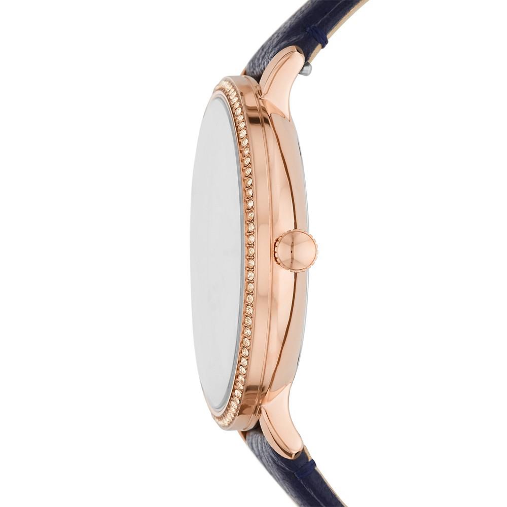 Women's Jaqueline rose gold tone multifunction movement, navy leather watch 38mm商品第3张图片规格展示