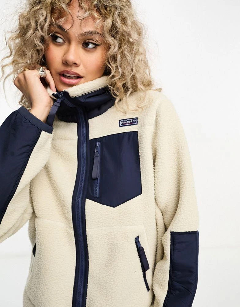 商品Ralph Lauren|Polo Ralph Lauren icon logo hybrid borg jacket in cream/blue,价格¥2155,第1张图片