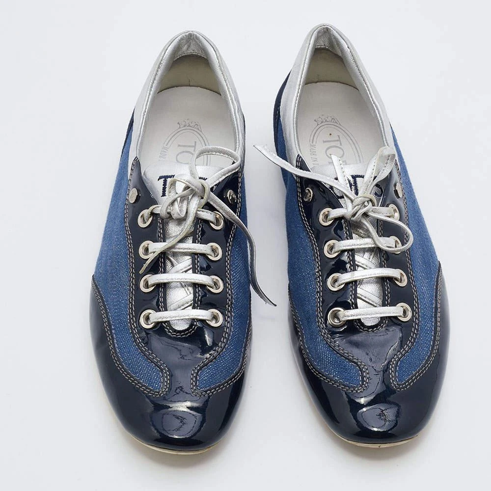 商品[二手商品] Tod's|Tod's Blue/Silver Denim And Leather Low Top Sneakers Size 38,价格¥809,第3张图片详细描述