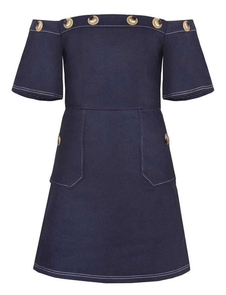 商品Pixie Market|Leah Navy Button Off The Shoulder Dress,价格¥941,第5张图片详细描述