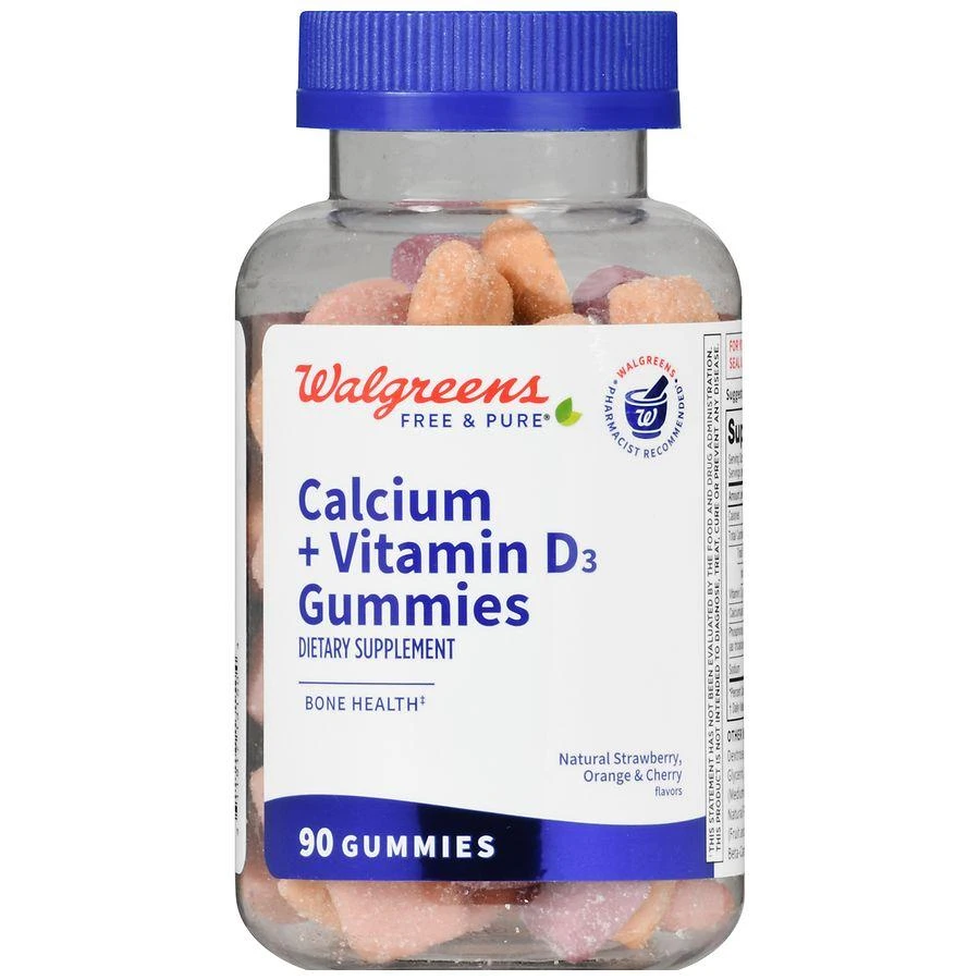 商品Walgreens|Calcium + Vitamin D3 Gummies Natural Strawberry, Orange & Cherry,价格¥68,第2张图片详细描述