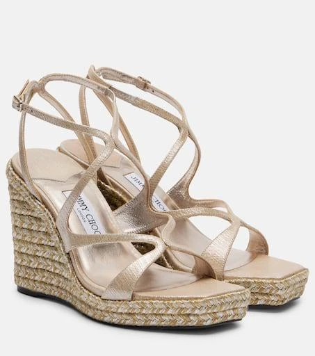 商品Jimmy Choo|Ayla 110金属感皮革坡跟鞋,价格¥9005,第1张图片