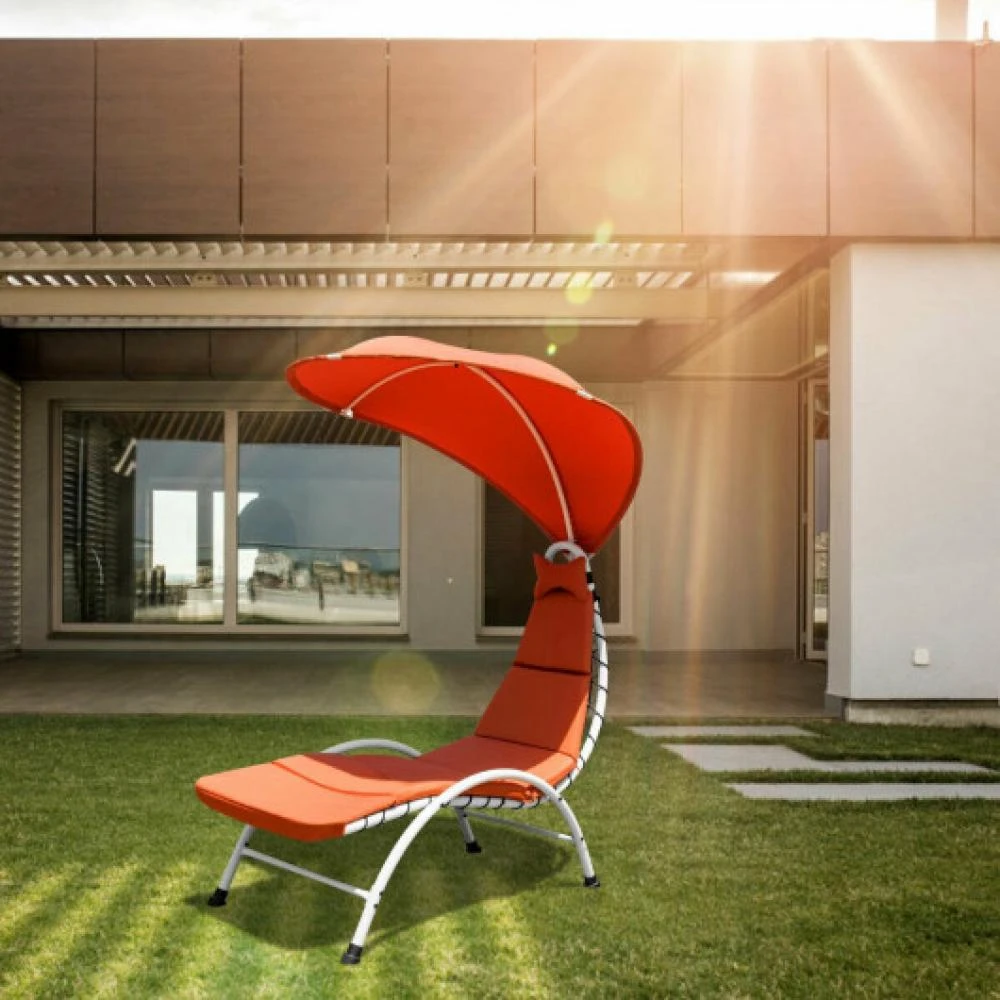 商品Hivvago|Patio Hanging Swing Hammock Chaise Lounger Chair with Canopy-Beige,价格¥1507,第1张图片