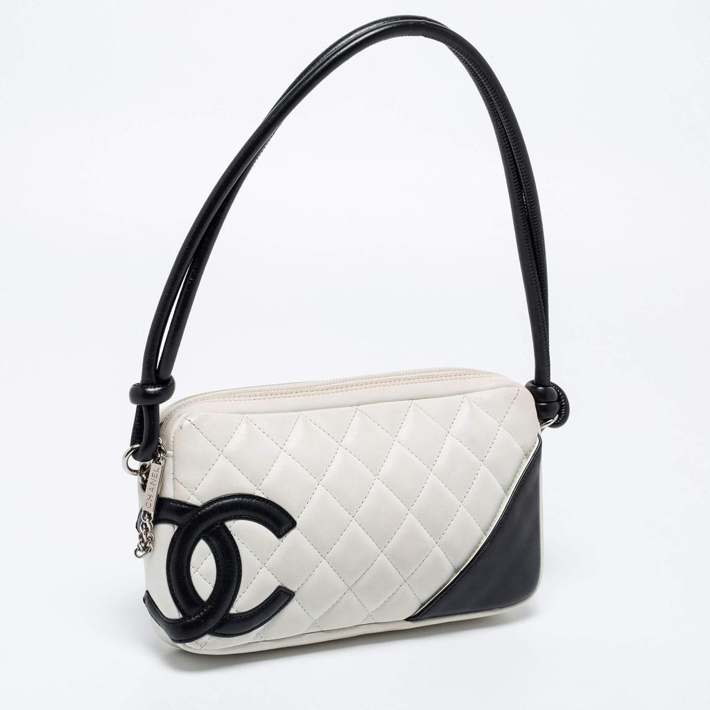 Chanel White/Black Quilted Leather Ligne Cambon Pochette商品第3张图片规格展示