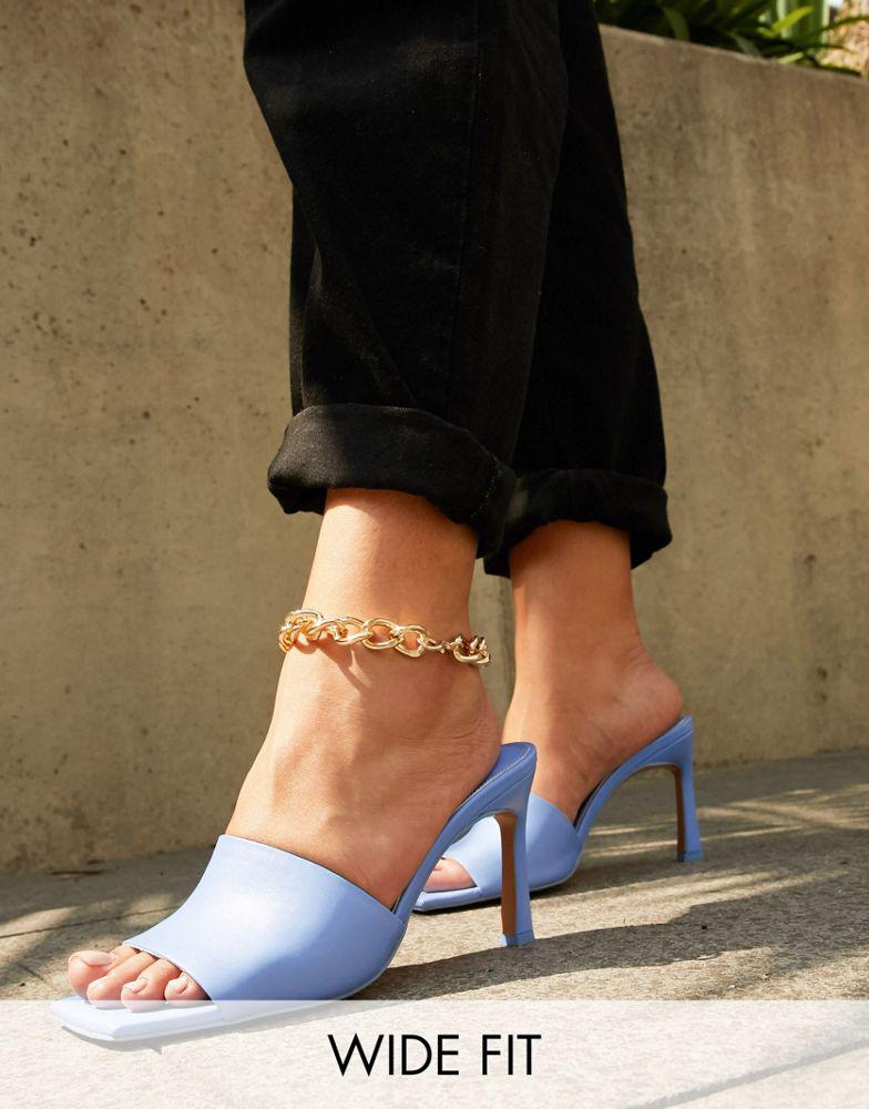 ASOS DESIGN Wide Fit Hattie mid-heeled mule sandals in blue商品第1张图片规格展示