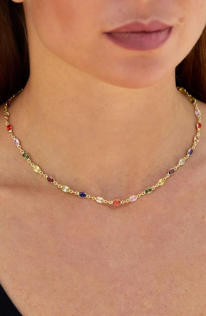 商品Savvy Cie Jewels|18K Gold Vermeil Multi-Color Lab Created Gem Necklace 20" + 2",价格¥235,第2张图片详细描述