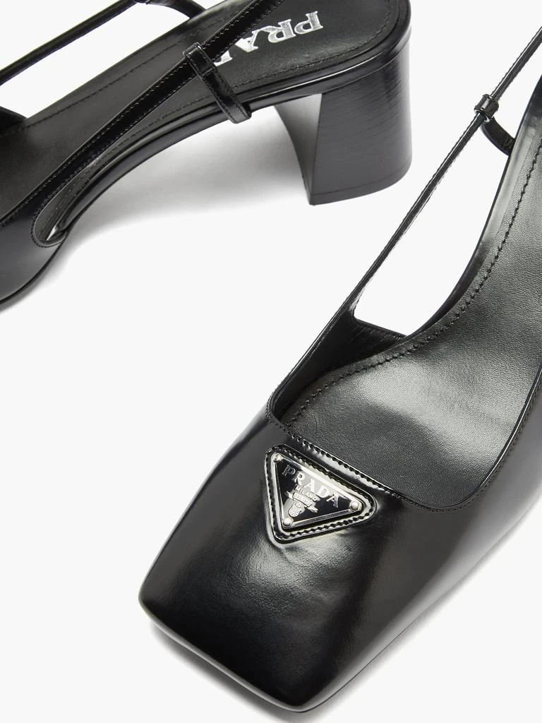 Triangle-plaque square-toe leather slingback pumps 商品