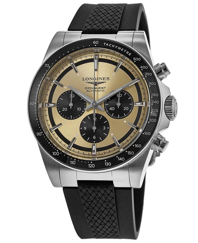 商品Longines|Longines Conquest Automatic Chronograph Brown Dial Black Rubber Strap Men's Watch L3.835.4.32.9,价格¥24120,第1张图片