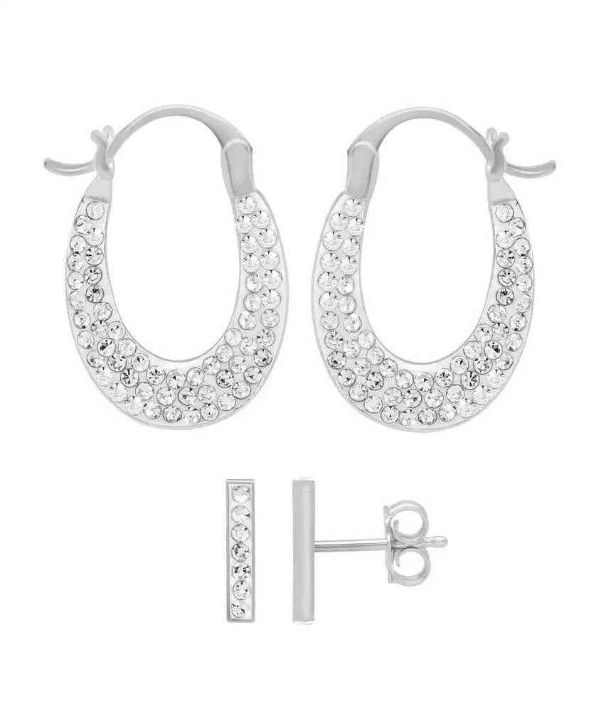 商品Essentials|Crystal Bar Stud Pave Oval Hoop Duo Earring Set, Gold Plate and Silver Plate,价格¥379,第1张图片