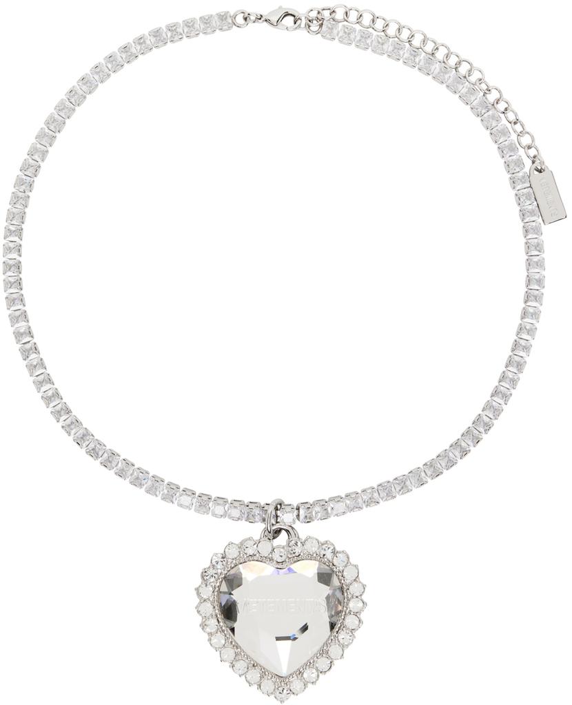 Silver & White Crystal Heart Necklace商品第1张图片规格展示