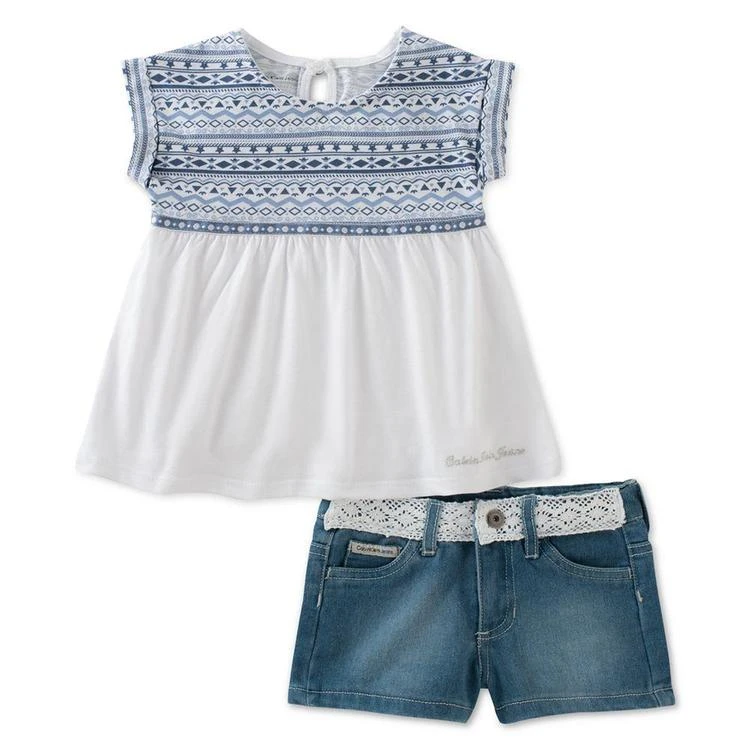 商品Calvin Klein|2-Pc. Printed Top & Denim Shorts Set, Baby Girls (0-24 months),价格¥87,第1张图片