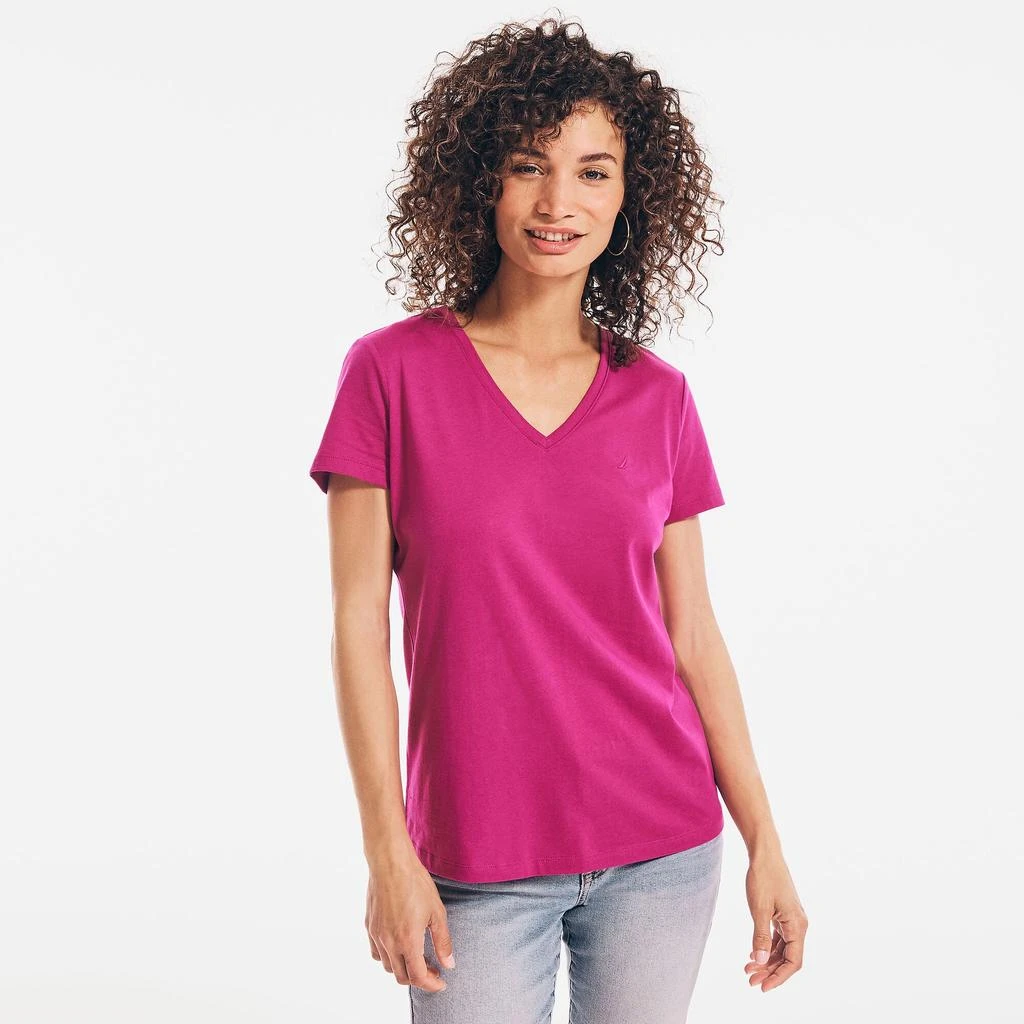 Womens Solid V-Neck T-Shirt 商品