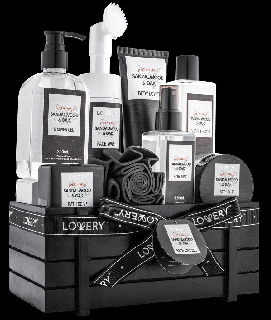 商品Lovery|Sandalwood Oak Home Spa Gift Basket 9-Piece Set,价格¥357,第1张图片