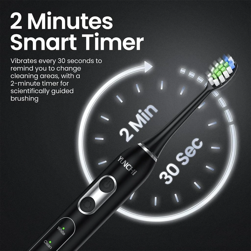 YUNCHI Electric Toothbrush for Adults, Sonic Toothbrush, Rechargeable Electric Toothbrush with 4 Brush Heads,5 Modes & 2 Minutes Smart Timer,Waterproof,Battery Toothbrush,Black 商品