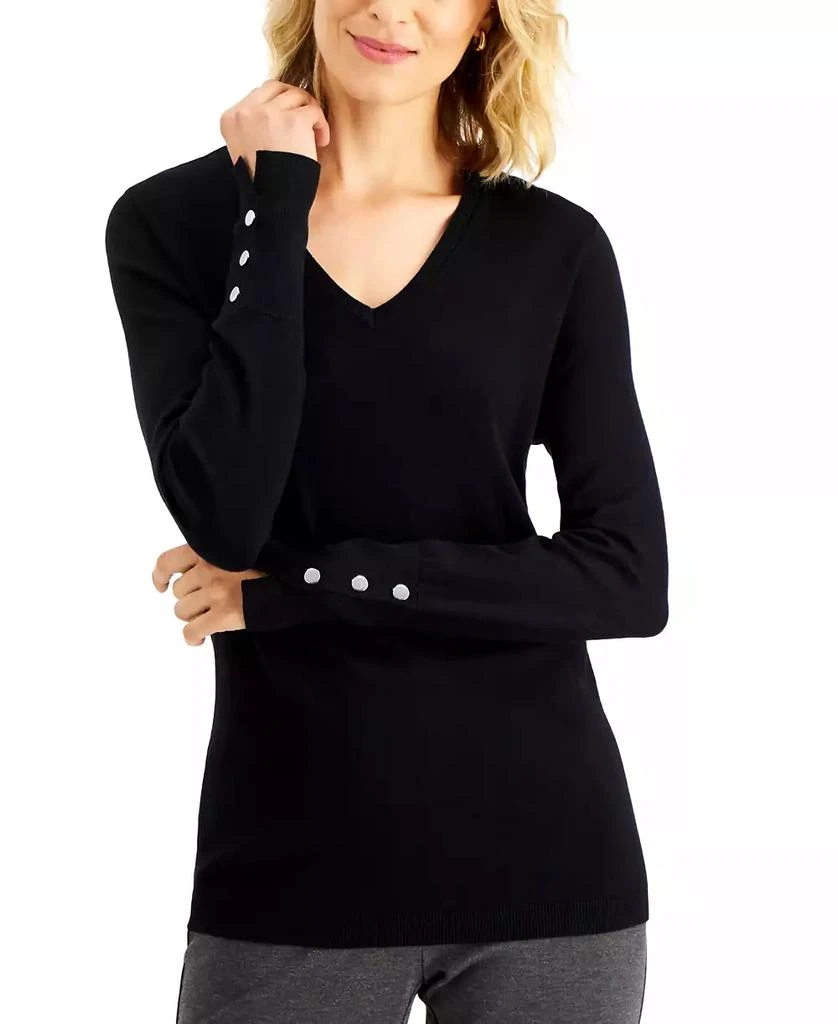 商品JM Collection|Petite Rivet-Detail V-Neck Sweater, Created for Macy's,价格¥151,第1张图片