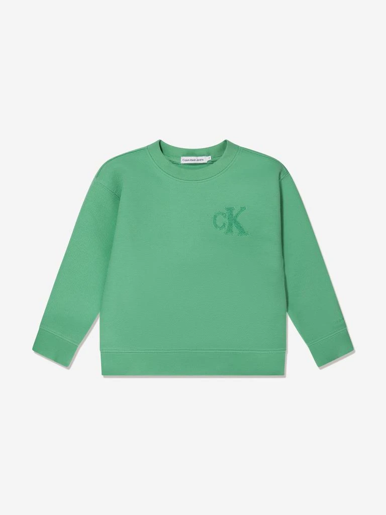 商品Calvin Klein|Calvin Klein Boys Interlock Pique Sweatshirt in Green,价格¥388,第1张图片