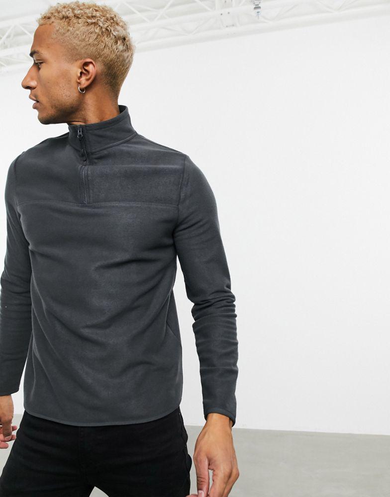 ASOS DESIGN polar fleece sweatshirt with half zip in charcoal grey商品第1张图片规格展示