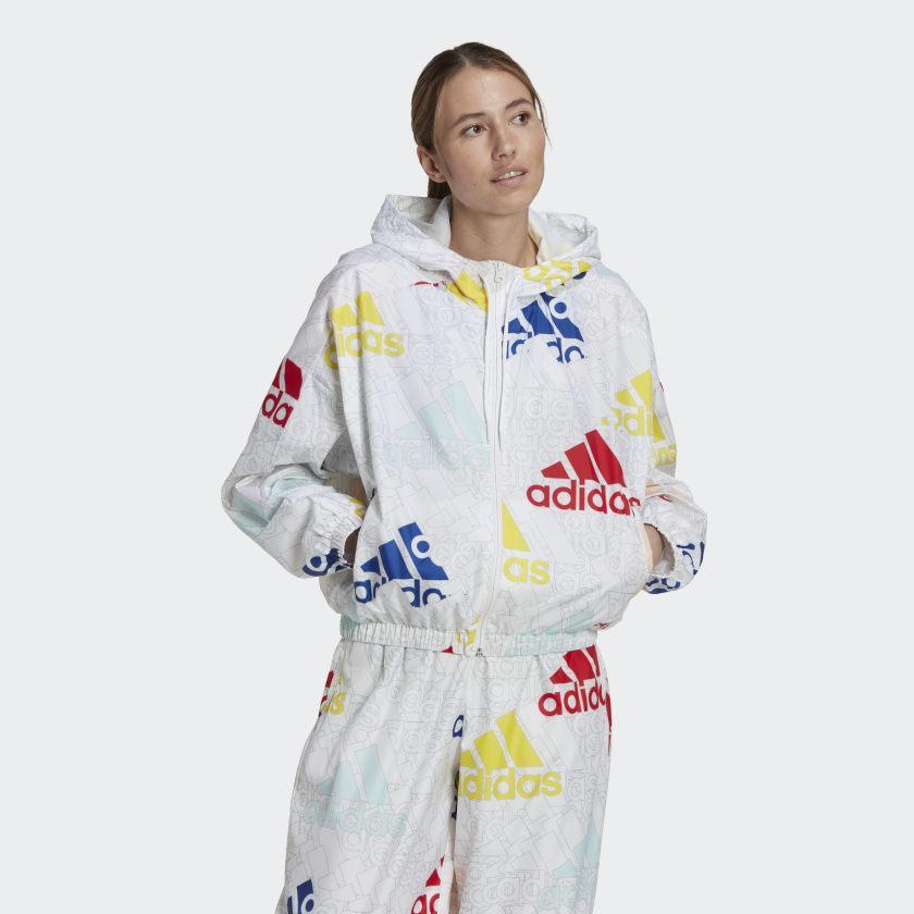 商品Adidas|Women's adidas Essentials Multi-Colored Logo Loose Fit Windbreaker,价格¥356,第4张图片详细描述