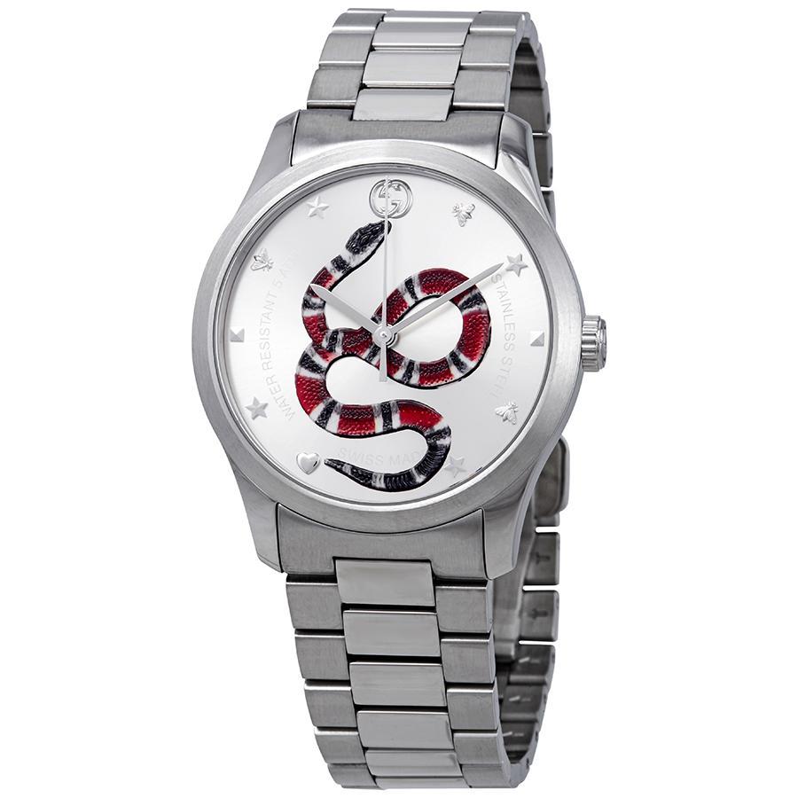 商品[二手商品] Gucci|Pre-owned Gucci G-Timeless Silve (Snake Motif) Dial Unisex Watch YA1264076,价格¥4430,第1张图片