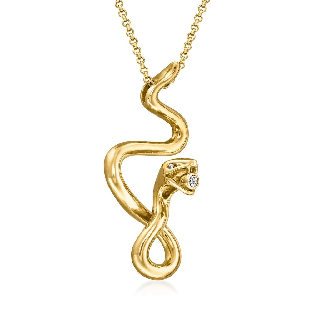 商品Ross-Simons|Ross-Simons Italian 18kt Gold Over Sterling Snake Pendant Necklace With CZ Accents,价格¥787,第3张图片详细描述