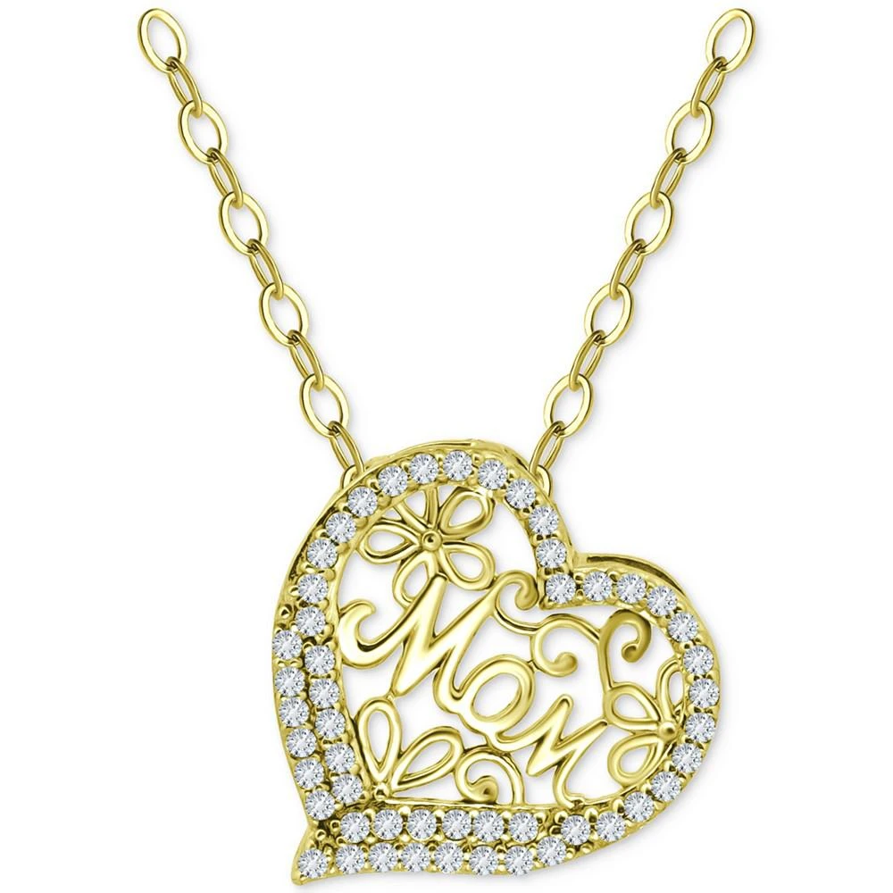 商品Giani Bernini|Cubic Zirconia Mom Heart Pendant Necklace in 18k Gold-Plated Sterling Silver, 16" + 2" extender, Created for Macy's,价格¥298,第1张图片