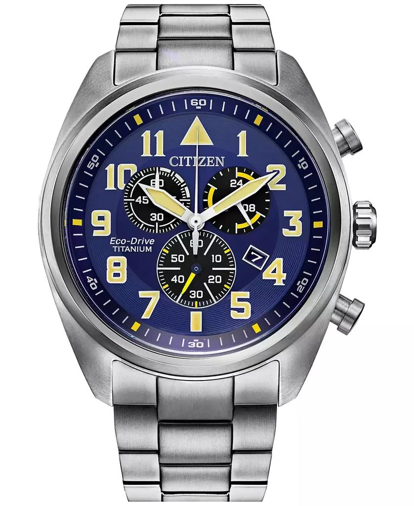 商品Citizen|Eco-Drive Men's Chronograph Garrison Silver-Tone Titanium Bracelet Watch 44mm,价格¥2139,第1张图片