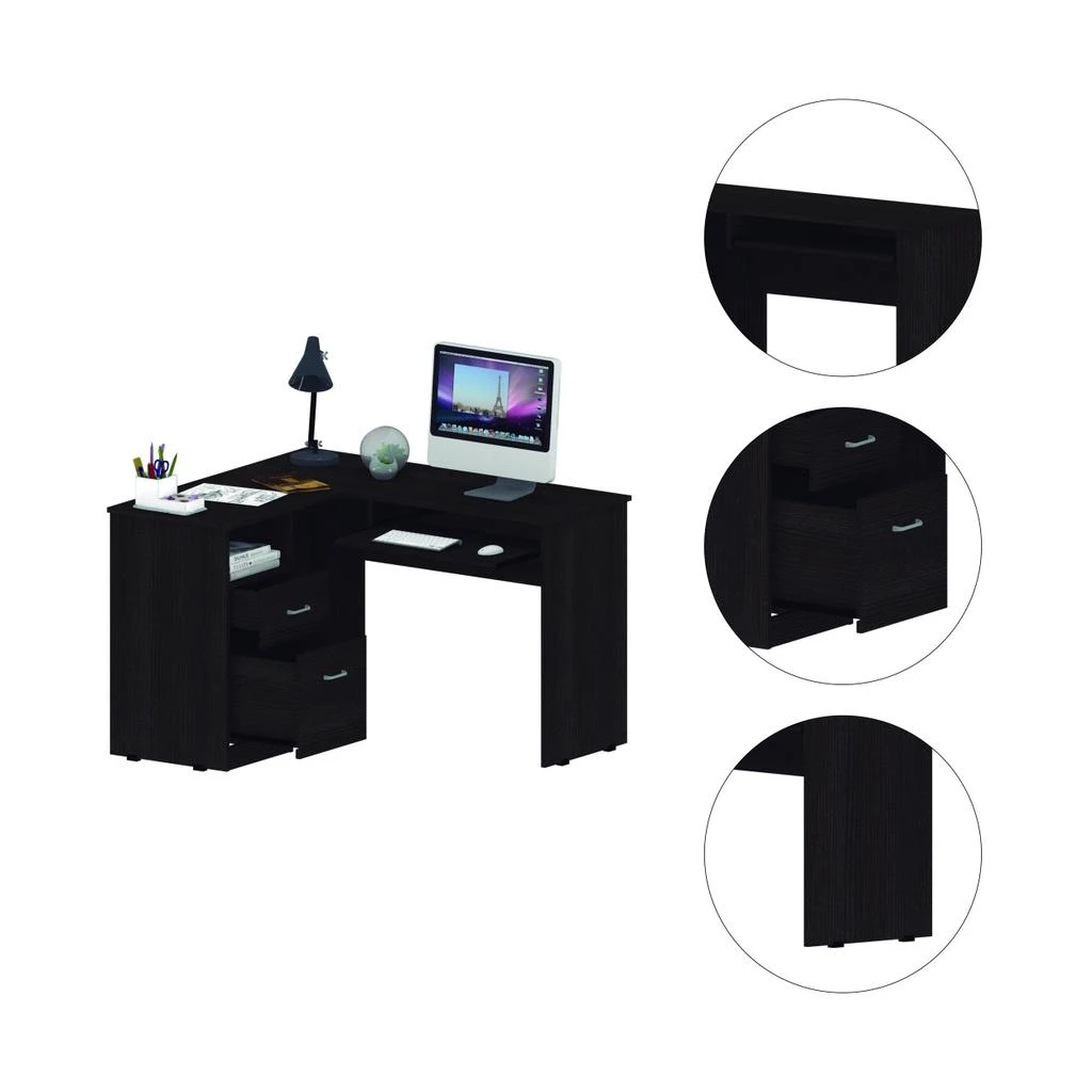 商品Simplie Fun|Glendale 2-Drawer 1-Shelf L-Shaped Computer Desk Black Wengue,价格¥2868,第3张图片详细描述