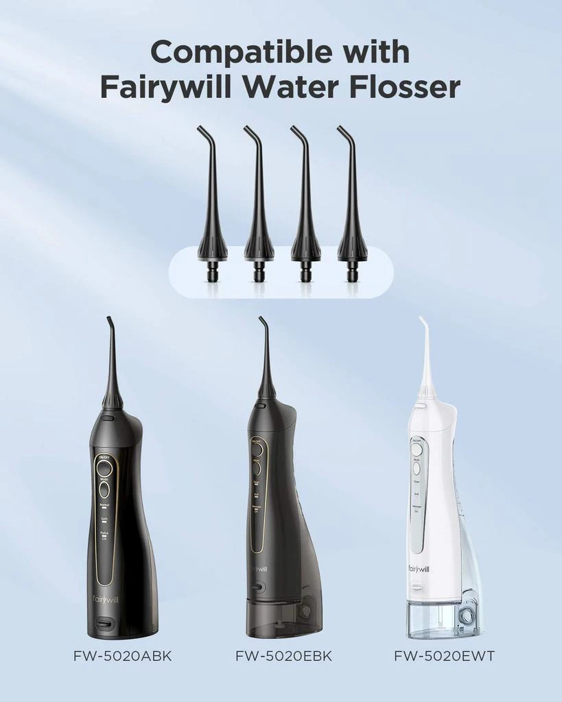 商品Fairywill|Fairywill's Water Flosser Tip REPLC 4 Pcs, ONLY Fits for the FW 5020, Family Water Flosser REPLC Tips, Eco-Friendly Durable ABS Material - (in 2 Colors Black & Grey),价格¥85,第4张图片详细描述